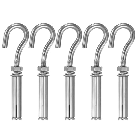 Uxcell 5 Pcs M6 304 Stainless Steel Concrete Wall Hook Heavy Duty Expansion Bolt Small Open Cup Hook Bolt for Indoor Outdoor Concrete Wall Brick Stone, Silver