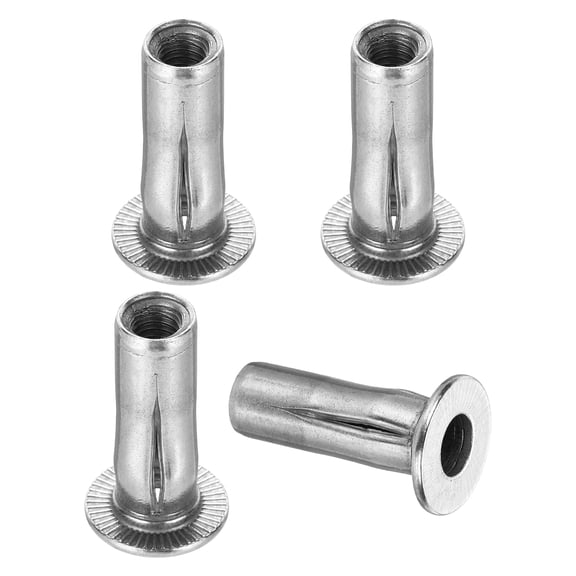 Uxcell 5 Pcs Multi Grip Rivet Nuts 1/4"-20x1-1/16", Pre-Bulbed Shank Flat Head Threaded Insert Nuts 304 Stainless Steel Matte Silver for -  Automotive Machine Equipment Mounting, Silver