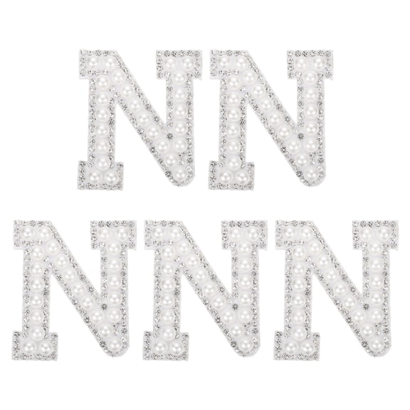 Uxcell 5 Pcs Pearl Letter N Patches, Pearl Rhinestone A-Z Alphabet Sew on Patches, Glitter Letter Applique for Clothes Hats Fabric DIY Backpack, White