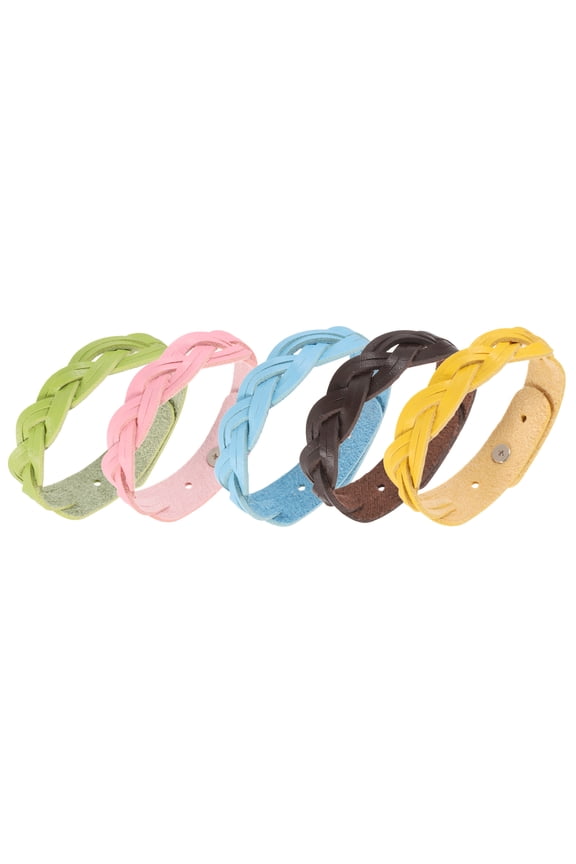 5 Pcs Plain Leather Bracelets All-Braided Leather Snap Bracelets Adjustable Blank Wrist Cuffs DIY Craft Wristbands for Men Women Jewelry Making, Mixed Colors