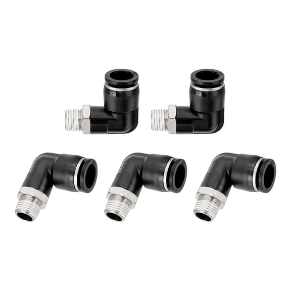 Uxcell 5 Pcs Push to Connect Fittings Male Elbow 1/2 Inch Tube OD x 1/4 Inch NPT Thread Pneumatic Tube Fitting, Black