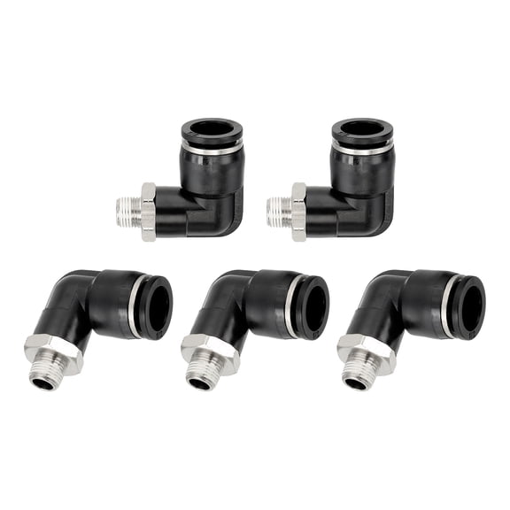 Uxcell 5 Pcs Push to Connect Fittings Male Elbow 1/2 Inch Tube OD x 1/8 Inch NPT Thread Pneumatic Tube Fitting, Black