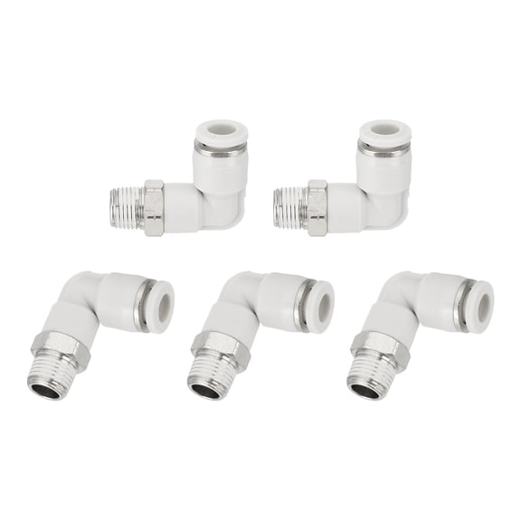 Uxcell 5 Pcs Push to Connect Fittings Male Elbow 1/4 Inch Tube OD x 1/8 Inch NPT Thread Pneumatic Tube Fitting, White