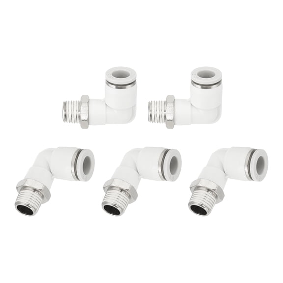 Uxcell 5 Pcs Push to Connect Fittings Male Elbow 3/8 Inch Tube OD x 1/4 Inch NPT Thread Pneumatic Tube Fitting, White