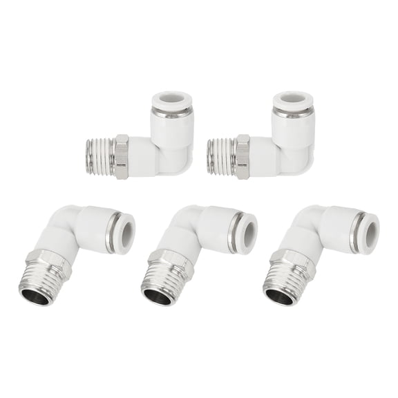 Uxcell 5 Pcs Push to Connect Fittings Male Elbow 5/16 Inch Tube OD x 1/4 Inch NPT Thread Pneumatic Tube Fitting, White