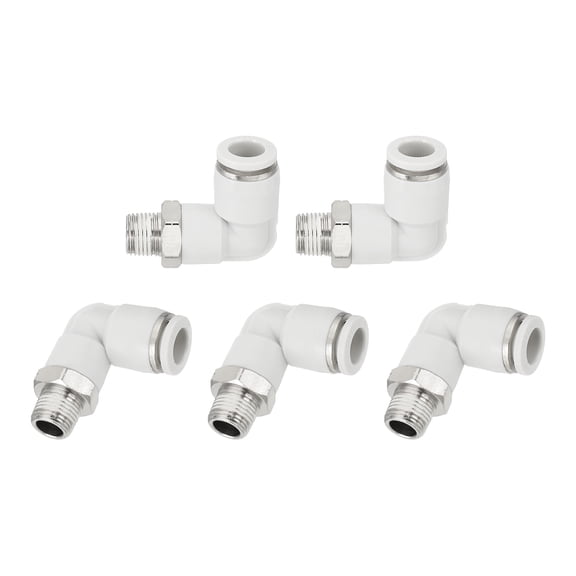 Uxcell 5 Pcs Push to Connect Fittings Male Elbow 5/16 Inch Tube OD x 1/8 Inch NPT Thread Pneumatic Tube Fitting, White