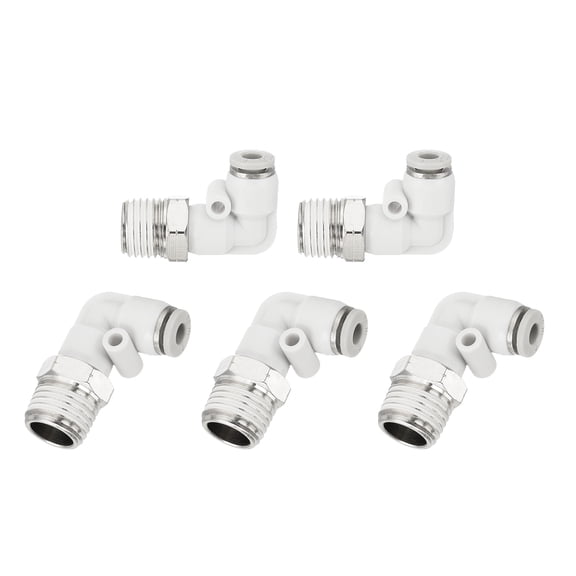 Uxcell 5 Pcs Push to Connect Fittings Male Elbow 5/32 Inch Tube OD x 1/4 Inch NPT Thread Pneumatic Tube Fitting, White