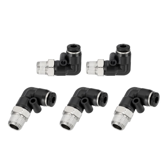 Uxcell 5 Pcs Push to Connect Fittings Male Elbow 5/32 Inch Tube OD x 1/8 Inch NPT Thread Pneumatic Tube Fitting, Black