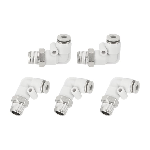 Uxcell 5 Pcs Push to Connect Fittings Male Elbow 5/32 Inch Tube OD x 1/8 Inch NPT Thread Pneumatic Tube Fitting, White