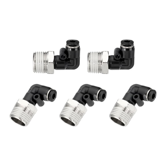 Uxcell 5 Pcs Push to Connect Fittings Male Elbow 5/32 Inch Tube OD x 3/8 Inch NPT Thread Pneumatic Tube Fitting, Black