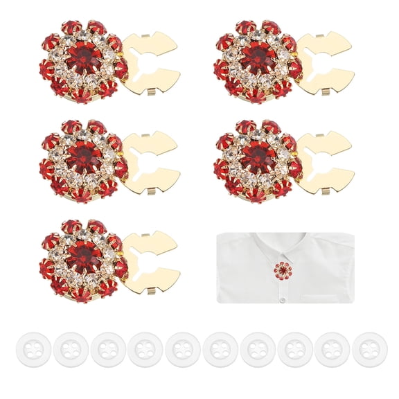 Uxcell 5 Pcs Rhinestone Button Covers Decorative Clips with 10 Pcs White Sewing Buttons Detachable Sewing Replacement for Women Men DIY Crafts Holiday Accessories (Red/Gold)