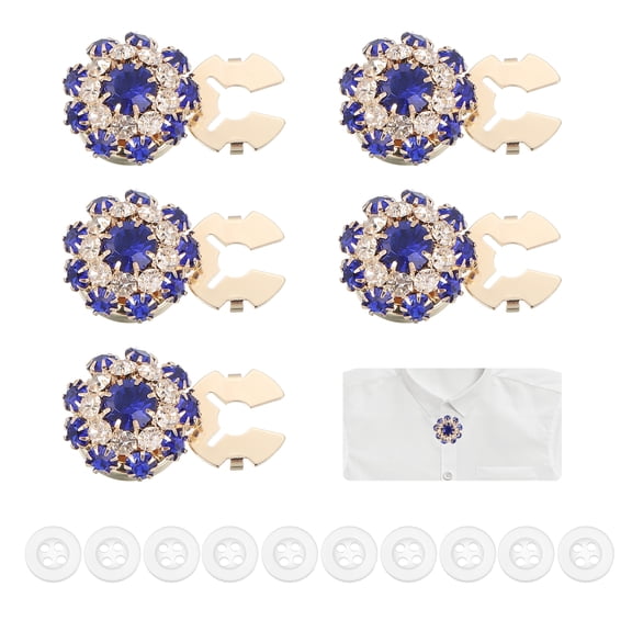 Uxcell 5 Pcs Rhinestone Button Covers Decorative Clips with 10 Pcs White Sewing Buttons Detachable Sewing Replacement for Women Men DIY Crafts Holiday Accessories (Dark Blue/Gold)