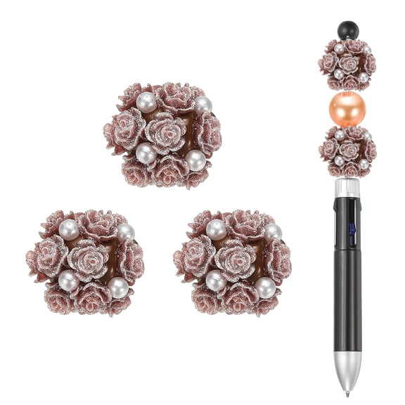Uxcell 5 Pcs Rhinestone Focal Beads for Pens, 0.8" Glass Flower Ball Beads Spacer Beaded Charm for DIY Jewelry Pen Keychain Making, Brown