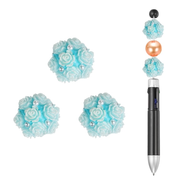 Uxcell 5 Pcs Rhinestone Focal Beads for Pens, 0.8" Glass Flower Ball Beads Spacer Beaded Charm for DIY Jewelry Pen Keychain Making, Light Blue