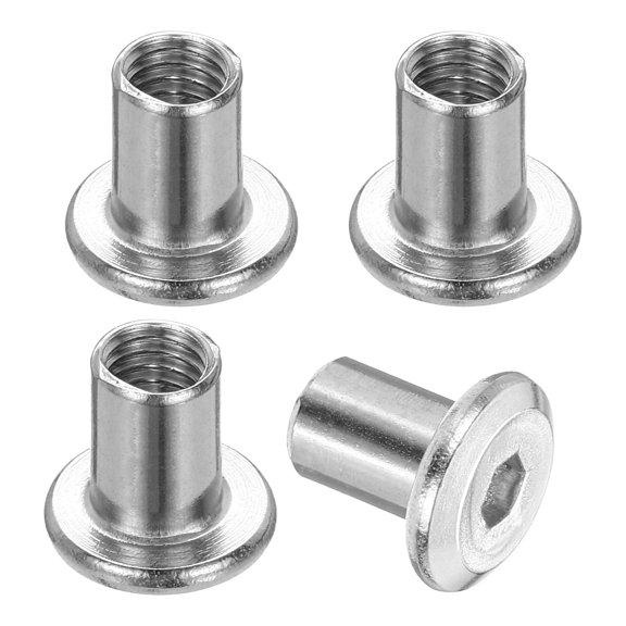 Uxcell 5 Pcs Rivet Hex Socket Cap Insert Nuts, M5x8 Countersunk Rivet Barrel Binding Nut 304 Stainless Steel for - Furniture Machine Equipment Mounting Use, Silver Bright Dip