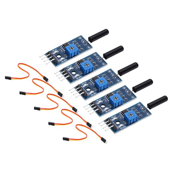 Uxcell 5 Pcs SW-18010P Vibration Sensor Module, 3.3-5V High Sensitivity Spring Electronic Sensor Switch with Jump Wire for Electronic Component Current Circuit, Black/Blue