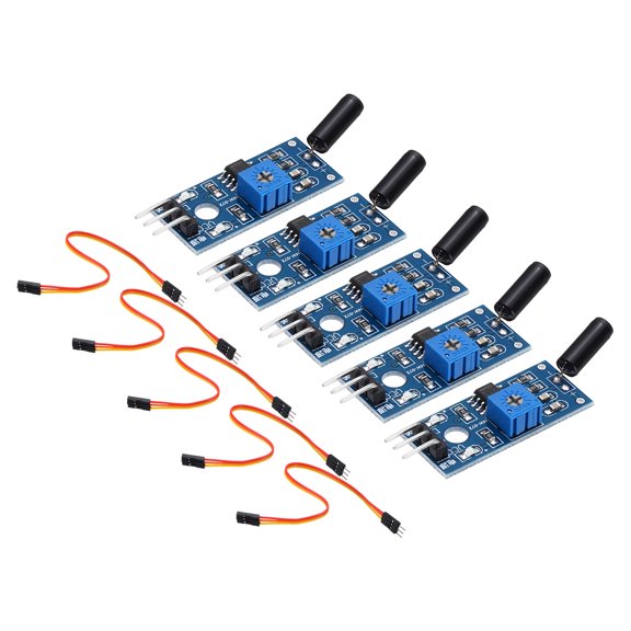 Uxcell 5 Pcs SW-18015P Vibration Sensor Module, 3.3-5V High Sensitivity Spring Electronic Sensor Switch with Jump Wire for Electronic Component Current Circuit, Black/Blue