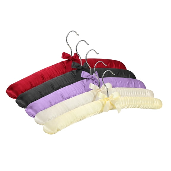 Uxcell 5 Pcs Satin Padded Hangers, 15 Inch Blouse Hangers for Women's Clothing, Non-Slip Thickened Sponge Pads for Sweaters, Silk Dresses, Wedding, Delicate Cashmere Sweaters, Light Red