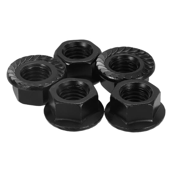 Uxcell 5 Pcs Serrated Flange Hex Nuts - [5/16"-18-UNC] Carbon Steel Black Oxide Flange Nuts Hexagon for Machinery Industrial Home Lawn