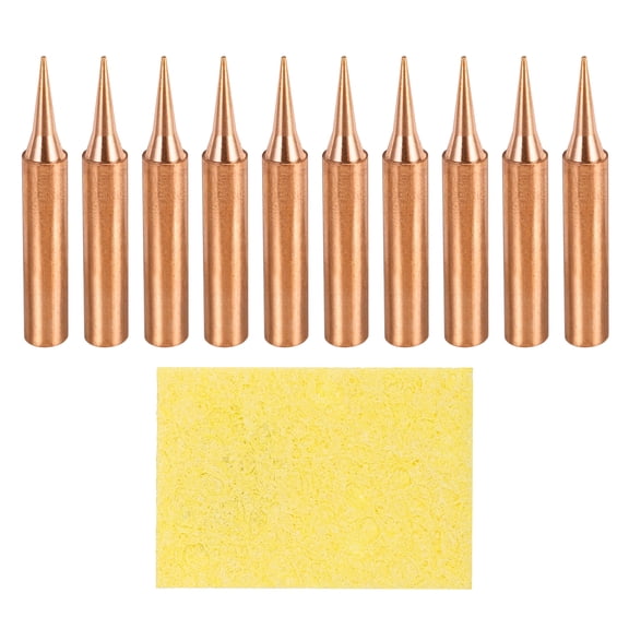 10 Pcs 900M Soldering Iron Tips Copper Non-magnetic Welding Head with Cleaning Sponge Pad Replacement for Solder Station Tip (900M-T-I)