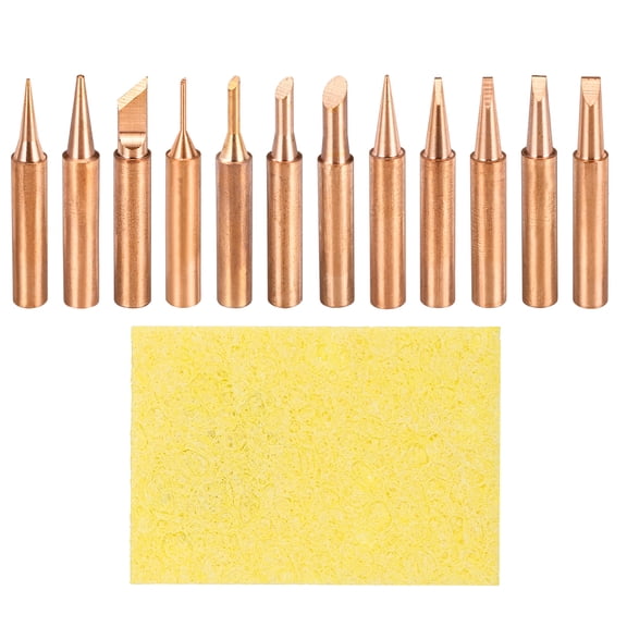 1 Set 900M Soldering Iron Tips Copper Welding Head with Sponge Pad Replacement for Solder Station Tip (I+B+K+1C+2C+3C+4C+0.8D+1.2D+1.6D+2.4D+3.2D)
