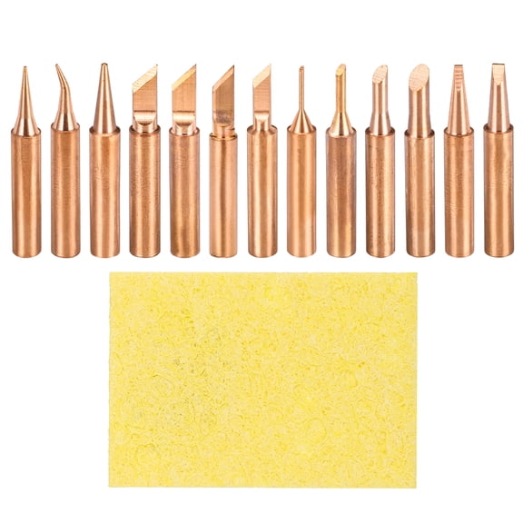 1 Set 900M Soldering Iron Tips Copper Welding Head with Sponge Pad Replacement for Solder Station Tip (I+IS+B+1C+2C+3C+4C+K+S.K+1.3K+1.5K+1.6D+2.4D)