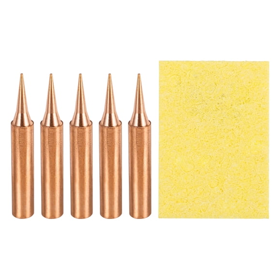 5 Pcs 900M Soldering Iron Tips Copper Non-magnetic Welding Head with Cleaning Sponge Pad Replacement for Solder Station Tip (900M-T-I)
