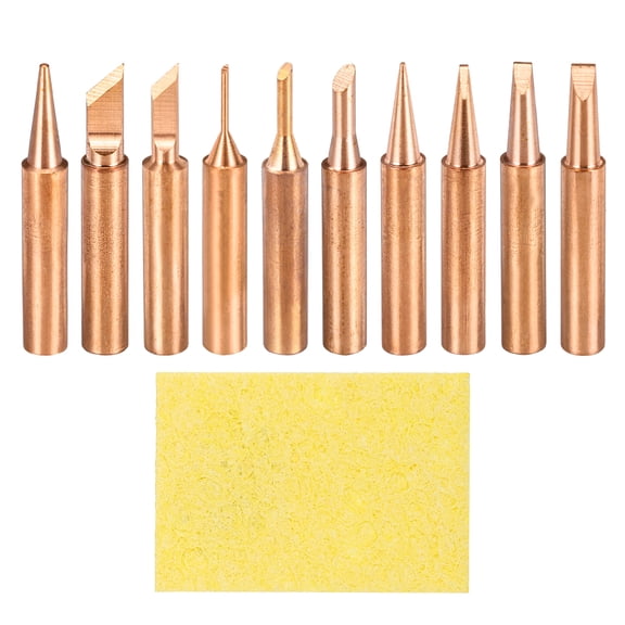 1 Set 900M Soldering Iron Tips Copper Non-magnetic Welding Head with Cleaning Sponge Pad Replacement for Solder Station Tip (B+K+S.K+1C+2C+3C+0.8D+1.2D+2.4D+3.2D)
