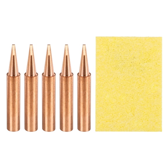 5 Pcs 900M Soldering Iron Tips Copper Non-magnetic Welding Head with Cleaning Sponge Pad Replacement for Solder Station Tip (900M-T-1.2D)