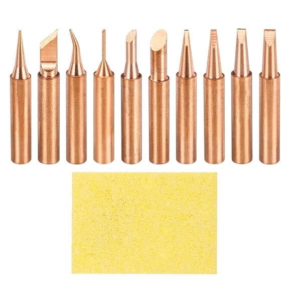 1 Set 900M Soldering Iron Tips Copper Non-magnetic Welding Head with Cleaning Sponge Pad Replacement for Solder Station Tip (I+IS+K+1C+3C+5C+1.2D+1.6D+2.4D+3.2D)