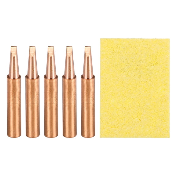 5 Pcs 900M Soldering Iron Tips Copper Non-magnetic Welding Head with Cleaning Sponge Pad Replacement for Solder Station Tip (900M-T-2.4D)