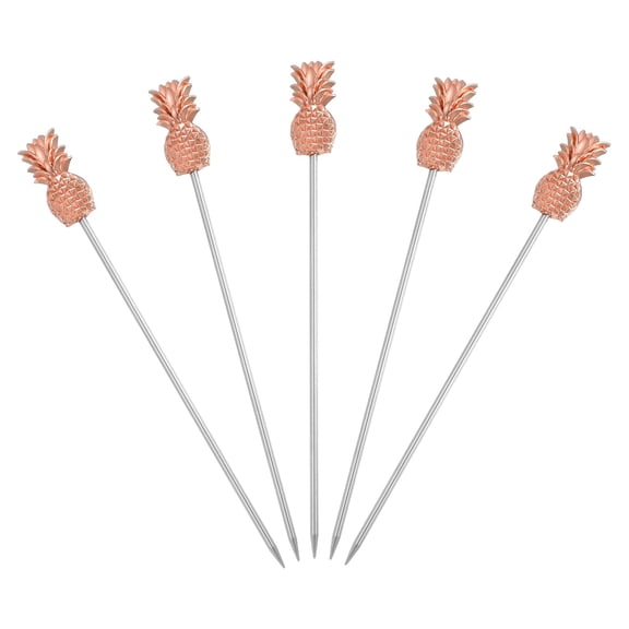 Uxcell 5 Pcs Stainless Steel Cocktail Picks, 4.2 Inch Martini Picks Fruit Sticks Metal Skewers Reusable for Drinks Olives Appetizers Fruit Decorative, Pink (Pineapple)