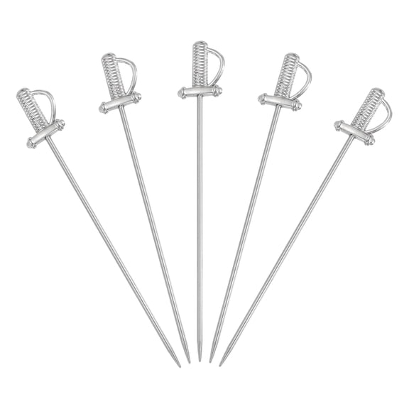 Uxcell 5 Pcs Stainless Steel Cocktail Picks, 4.4 Inch Martini Picks Fruit Sticks Metal Skewers Reusable for Drinks Olives Appetizers Fruit Decorative, Silver (Sword)