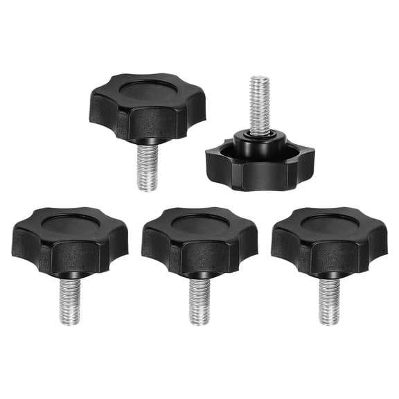 Uxcell 5 Pcs Star Knobs Clamping Handles M6 x 16mm Metric Male Thread Carbon Steel Hand Tightening Screws Threaded Stud Knob Bolts for Woodworking Jigs, Black