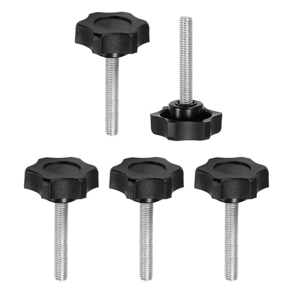 Uxcell 5 Pcs Star Knobs Clamping Handles M6 x 35mm Metric Male Thread Carbon Steel Hand Tightening Screws Threaded Stud Knob Bolts for Woodworking Jigs, Black