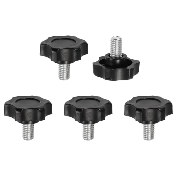 Uxcell 5 Pcs Star Knobs Clamping Handles M8 x 12mm Metric Male Thread Carbon Steel Hand Tightening Screws Threaded Stud Knob Bolts for Woodworking Jigs, Black