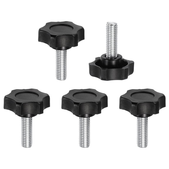 Uxcell 5 Pcs Star Knobs Clamping Handles M8 x 25mm Metric Male Thread Carbon Steel Hand Tightening Screws Threaded Stud Knob Bolts for Woodworking Jigs, Black