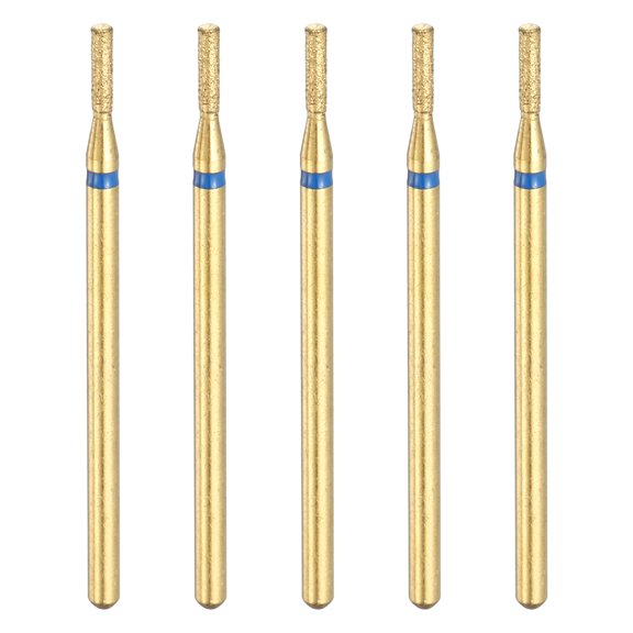 Uxcell 5 Pcs Titanium Diamond Grinding Bit, 120-140 Grit 1.6mm Cylinder Head Dia Titanium Plated Drill Bit 3/32" Shank Rotary Tool Accessory for Ceramic Nail Sand Grind Polish Engrave