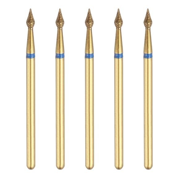 Uxcell 5 Pcs Titanium Diamond Grinding Bit, 120-140 Grit 2.3mm Bullet-Head Dia Titanium Plated Drill Bit 3/32" Shank Rotary Tool Accessory for Ceramic Nail Sand Grind Polish Engrave