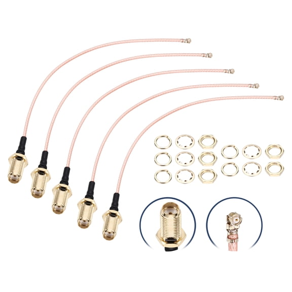 Uxcell 5 Pcs U.F.L1 to SMA Femalee Coax Cable, 6''/15cm SMA Female to IPX MHF1 RG178 Coaxial Cable with Washers and Nuts for Wireless Routers Antenna Mini PCI Wi-Fi Radios