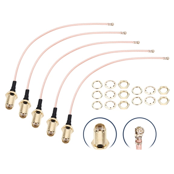 Uxcell 5 Pcs U.F.L1 to SMA Femalee Coax Cable, 8''/20cm SMA Female to IPX MHF1 RG178 Coaxial Cable with Washers and Nuts for Wireless Routers Antenna Mini PCI Wi-Fi Radios