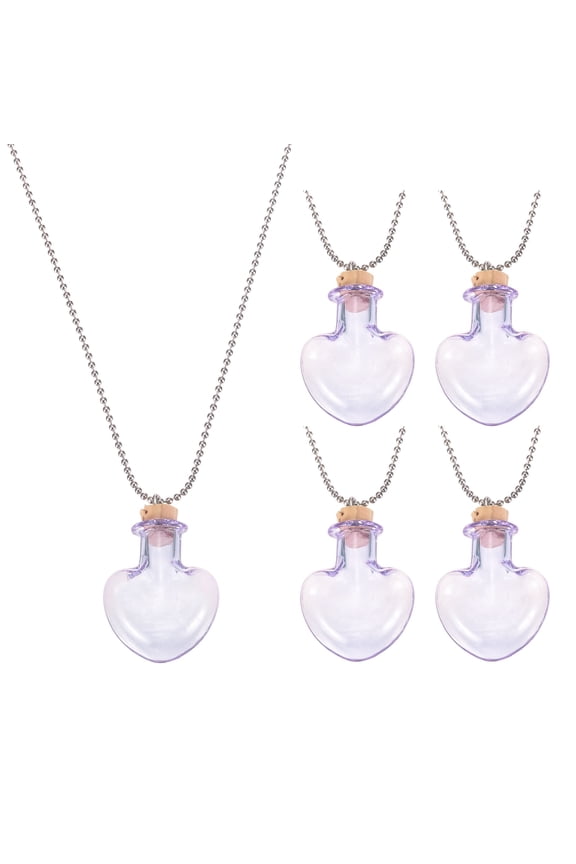 5 Pcs Vial Necklace, Stainless Steel Glass Heart Perfume Bottle Pendant Necklace Ashes Urn Vial Pendant Openable Bottle Case 27mm for Women Keepsake Memorial Jewelry, Purple