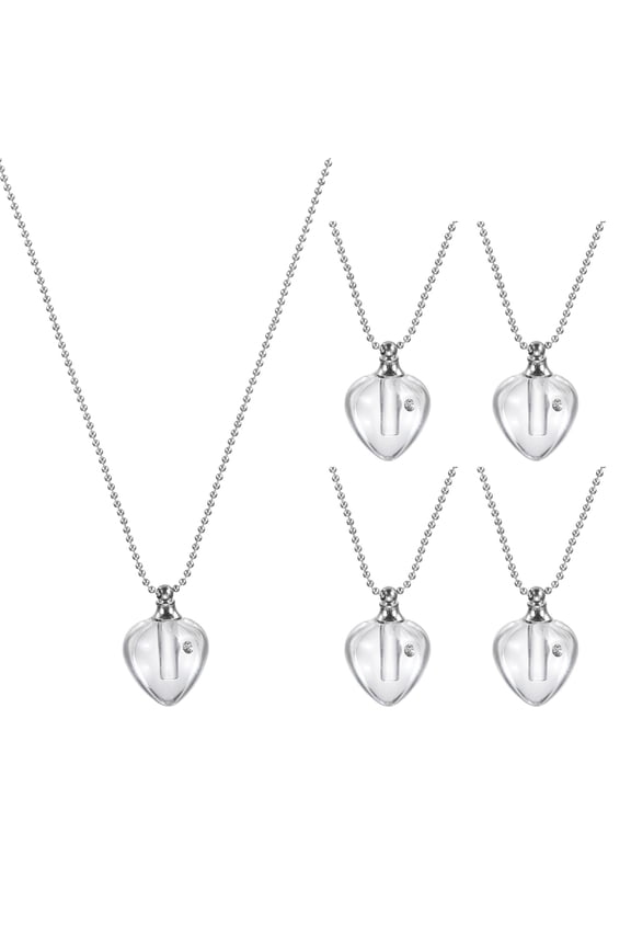 5 Pcs Vial Necklace, Stainless Steel Glass Heart Shaped Perfume Bottle Pendant Necklace Ashes Urn Vial Pendant Openable Bottle 20.5mm for Women Keepsake Memorial Jewelry, Clear