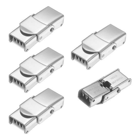Uxcell 5 Pcs Watch Band Clasps, Hole Size 7x3mm Titanium Steel Rectangle Watch Buckle Watches Strap Clasps Replacement for DIY Bracelet Jewelry Making, Silver