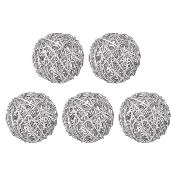 Uxcell 5 Pcs Wicker Rattan Balls 3 Inch Rattan Decorative Balls Vase Fillers for Wedding Party Silver