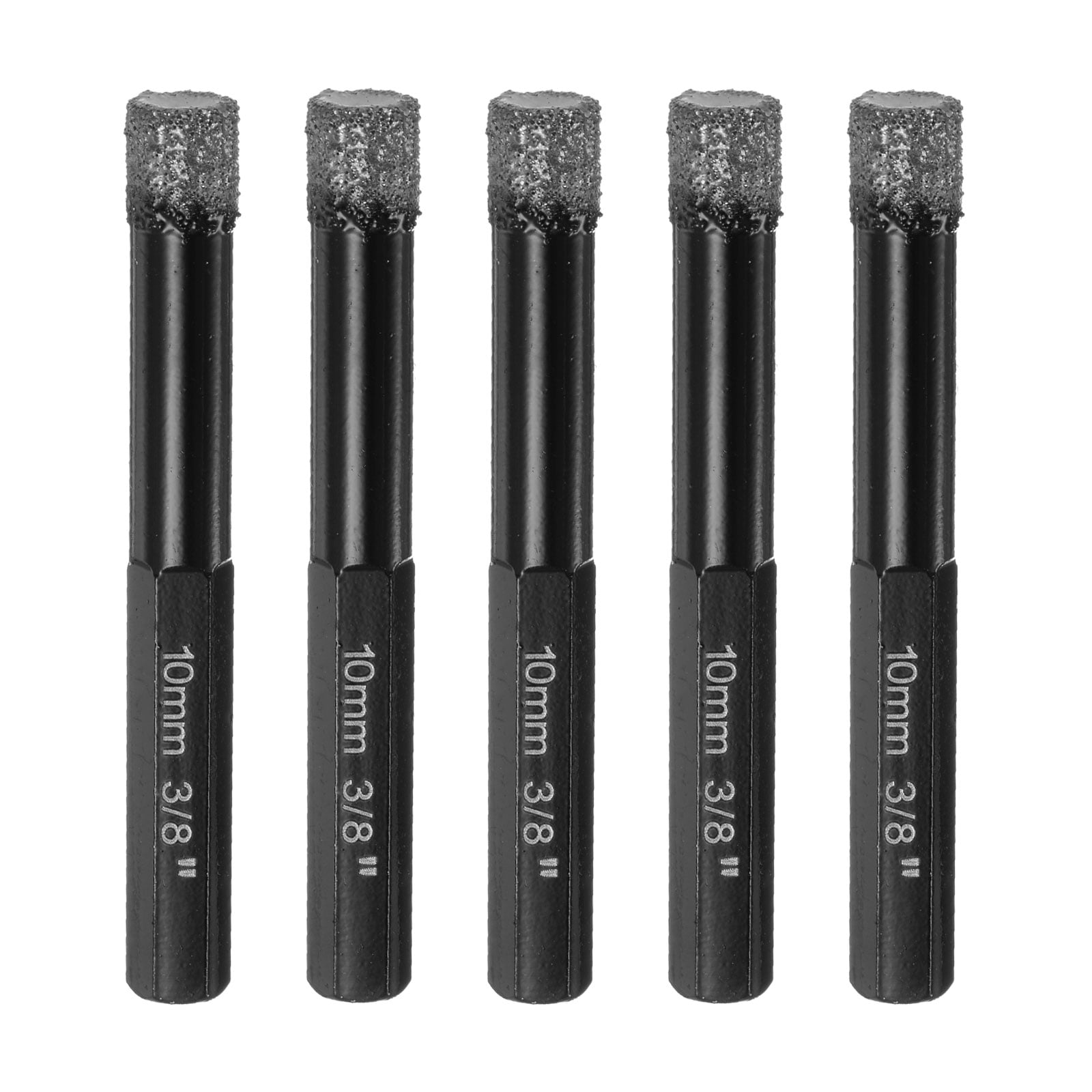 Uxcell 5 Pieces 10mm Dry Diamond Core Drill Bits Set 1/3" Hex Shank Vacuum Brazed Hole Drilling Bit