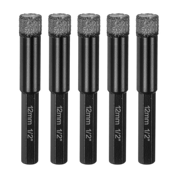 Uxcell 5 Pieces 12mm Dry Diamond Core Drill Bits Set 1/3" Hex Shank Vacuum Brazed Hole Drilling Bit