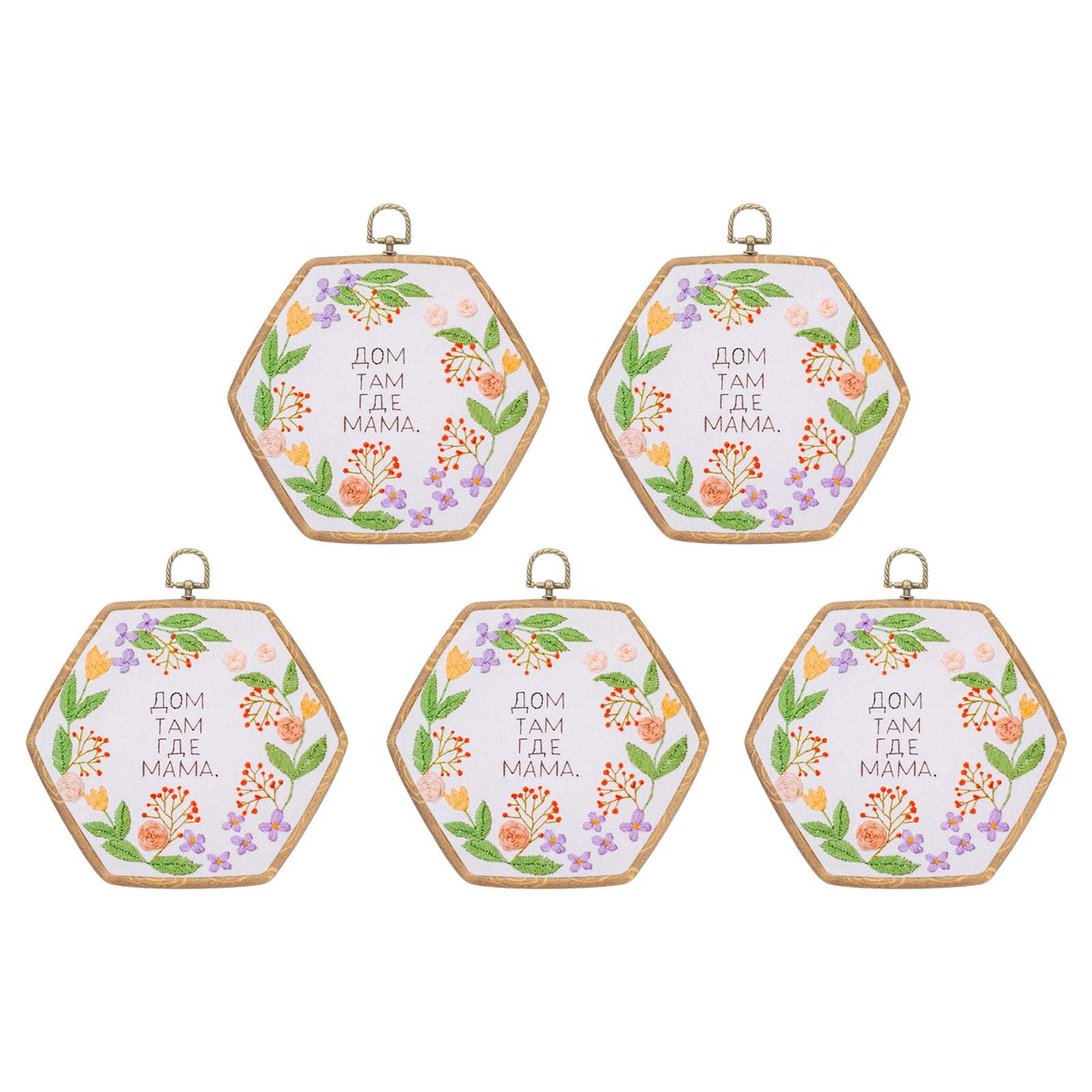 Uxcell 5 Pieces 6.9" x 5.9" Hexagonal Embroidery Hoops Frame Imitated Wood Circle Cross Stitch Hoop Ring for Embroidery Art Craft Handy Sewing Decoration, Brown