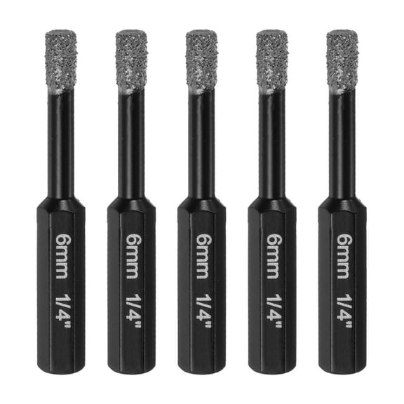 Uxcell 5 Pieces 6mm Dry Diamond Core Drill Bits Set 1/3" Hex Shank Vacuum Brazed Hole Drilling Bit