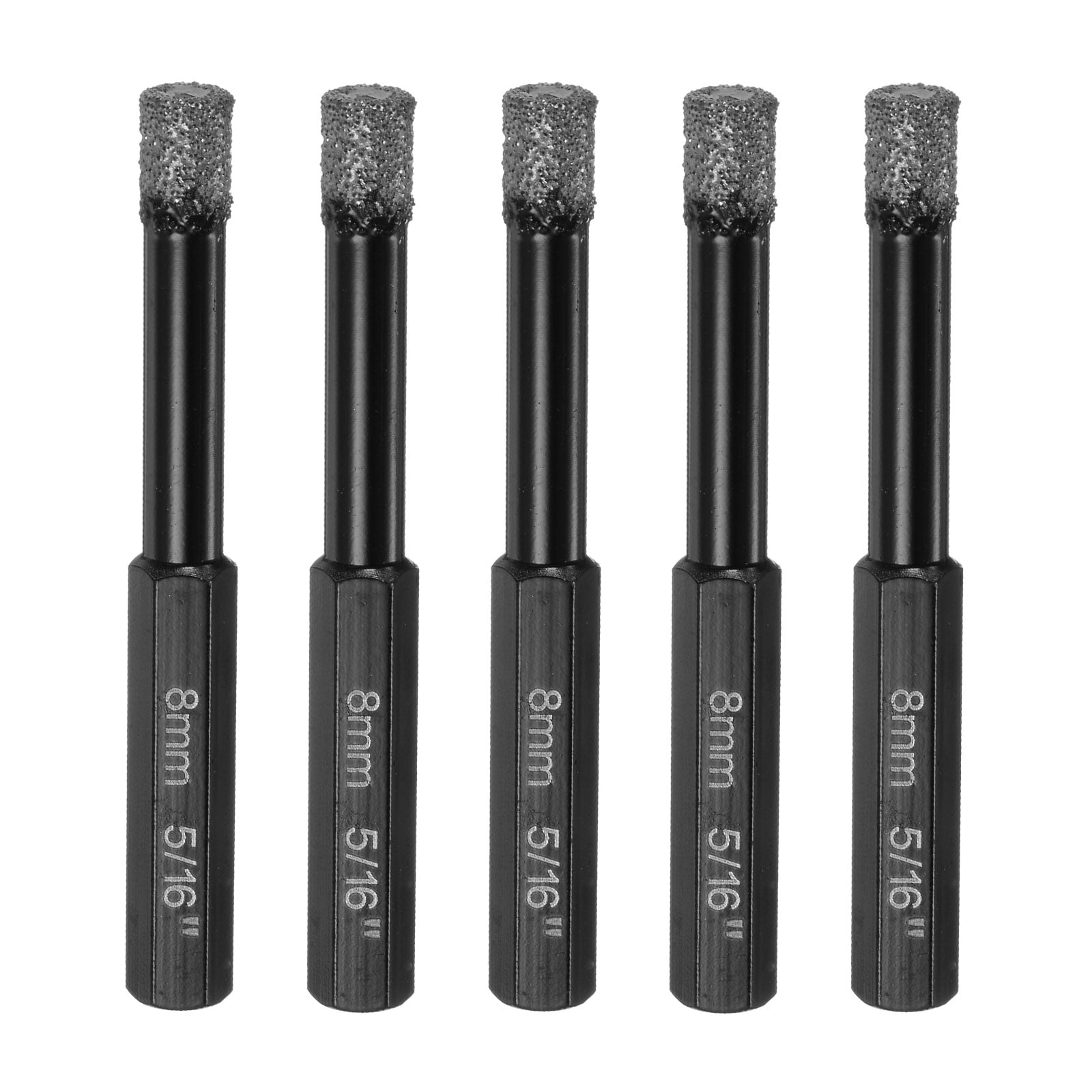 Uxcell 5 Pieces 8mm Dry Diamond Core Drill Bits Set 1/3" Hex Shank Vacuum Brazed Hole Drilling Bit